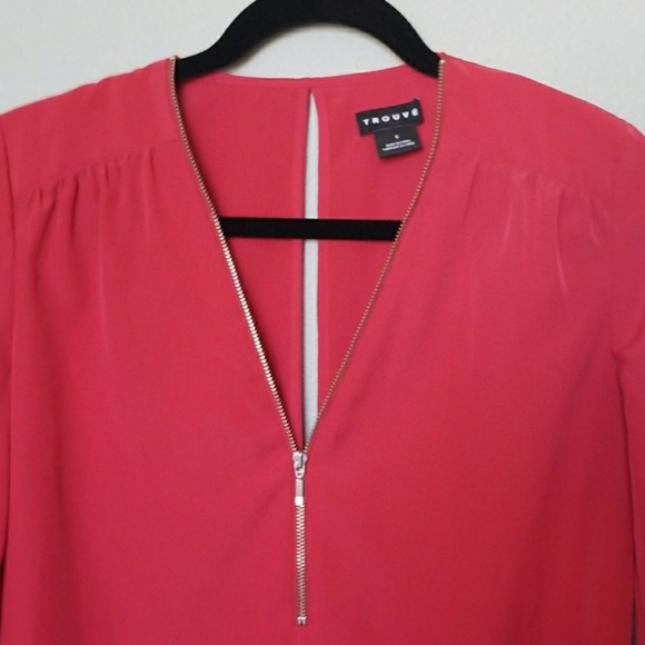 Trouve Vibrant Classy Festive Red Half Zip Blouse Top Size Small - Picture 3 of 7